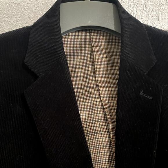 Corduroy Sport Coat Men's 48 Regular Black Two Button Lined Blazer - Picture 5 of 13